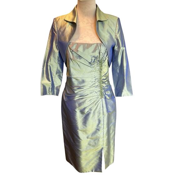 Marisa Baratelli Women’s 100% Thai Silk Green Strapless Dress & Bolero Jacket 8 - Picture 1 of 16